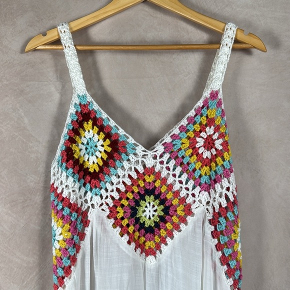 Crochet Fixed Straps V-Neck Swimsuit Cover Up Womens Large Bohemian Cottagecore - Picture 4 of 12